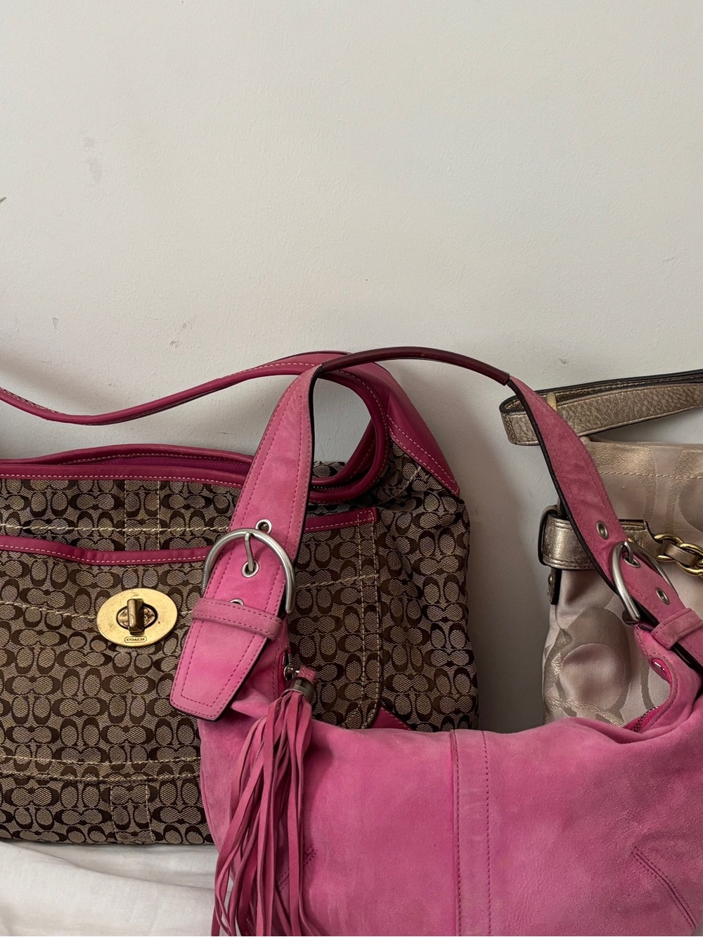 Coach Pink Suede Fringe Shoulder Bag